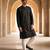 Mens silk blend black solid embroidered kurta