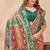Peach green soft silk blend banarasi jacuard work designer party wear saree with unstitched blouse piece