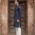 Mens silk blend Blue solid embroidered kurta