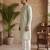 Mens silk blend green solid embroidered kurta
