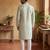 Mens silk blend green solid embroidered kurta
