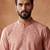 Mens silk blend peach solid embroidered kurta