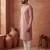 Mens silk blend peach solid embroidered kurta