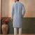 Mens silk blend blue solid embroidered kurta