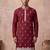 Mens silk blend maroon solid embroidered kurta