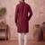 Mens silk blend maroon solid embroidered kurta