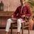 Mens silk blend maroon solid embroidered kurta
