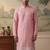Mens silk blend pink solid embroidered kurta