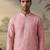 Mens silk blend pink solid embroidered kurta