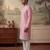 Mens silk blend pink solid embroidered kurta