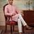 Mens silk blend pink solid embroidered kurta