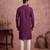 Mens silk blend purple solid embroidered kurta
