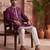 Mens silk blend purple solid embroidered kurta