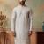 Mens silk blend silver solid embroidered kurta