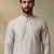 Mens silk blend silver solid embroidered kurta