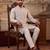 Mens silk blend silver solid embroidered kurta