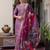 Floral embroidered silk round neck kurta trouser & dupatta set