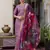 Floral embroidered silk blend round neck kurta trouser & dupatta set