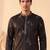 Mens black silk blend solid embroidered kurta