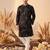Mens black silk blend solid embroidered kurta