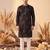 Mens black silk blend solid embroidered kurta