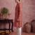 Mens red silk blend floral printed kurta