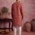 Mens red silk blend floral printed kurta