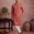 Mens red silk blend floral printed kurta