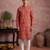 Mens red silk blend floral printed kurta