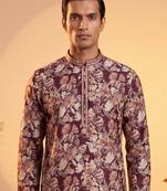 Mens purple viscose rayon floral printed kurta