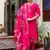 Floral embroidered silk blend round neck kurta trouser & dupatta set