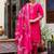 Floral embroidered silk round neck kurta trouser & dupatta set
