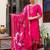 Floral embroidered silk round neck kurta trouser & dupatta set