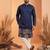 Mens blue silk blend solid embroidered kurta