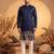 Mens blue silk blend solid embroidered kurta