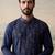 Mens blue silk blend solid embroidered kurta