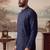 Mens blue silk blend solid embroidered kurta