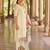 Floral embroidered silk round neck kurta trouser & dupatta set