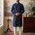 Mens blue silk blend solid embroidered kurta
