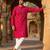 Mens pink silk blend solid embroidered kurta