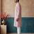 Mens pink silk blend solid embroidered kurta