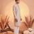 Mens beige silk blend solid embroidered kurta