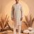 Mens beige silk blend solid embroidered kurta