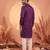 Mens purple silk blend solid embroidered kurta