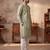 Mens green silk blend solid embroidered kurta