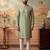 Mens green silk blend solid embroidered kurta