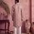 Mens pink silk blend solid embroidered kurta