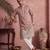 Mens pink silk blend solid embroidered kurta