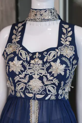 Yellow embroidered top pant set
