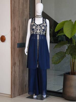 Yellow embroidered top pant set 4